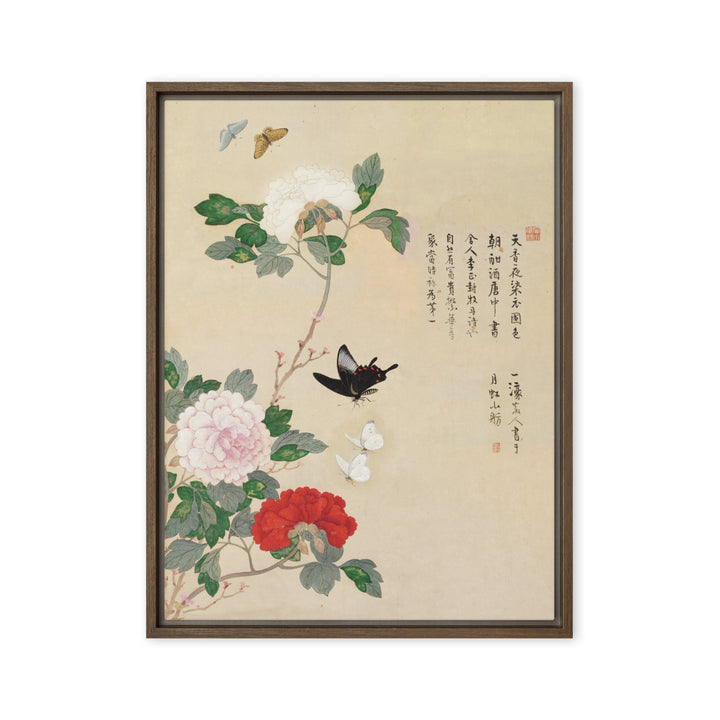 Leinwand - Blumen und Schmetterlinge Braun / 61x81 cm (24″×32″) artlia