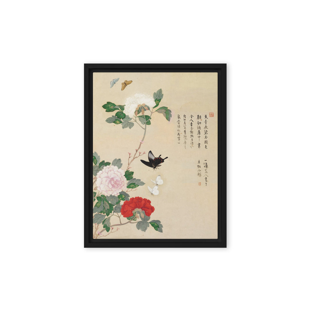 Leinwand - Blumen und Schmetterlinge Schwarz / 31x41 cm (12″×16″) artlia