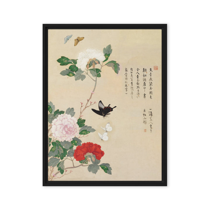 Leinwand - Blumen und Schmetterlinge Schwarz / 46x61 cm (18″×24″) artlia