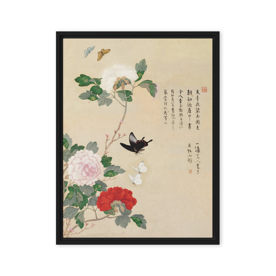 Leinwand - Blumen und Schmetterlinge Schwarz / 61x81 cm (24″×32″) artlia