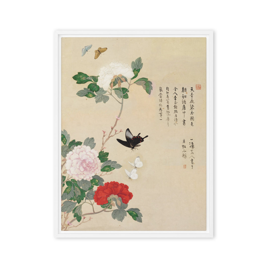 Leinwand - Blumen und Schmetterlinge Weiß / 61x81 cm (24″×32″) artlia