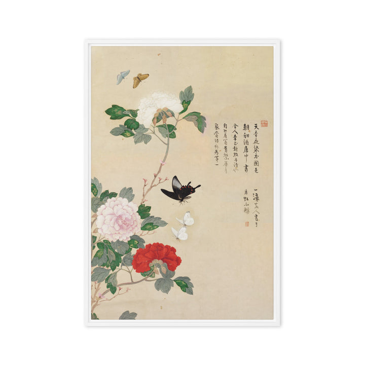 Leinwand - Blumen und Schmetterlinge Weiß / 61x91 cm (24″×36″) artlia