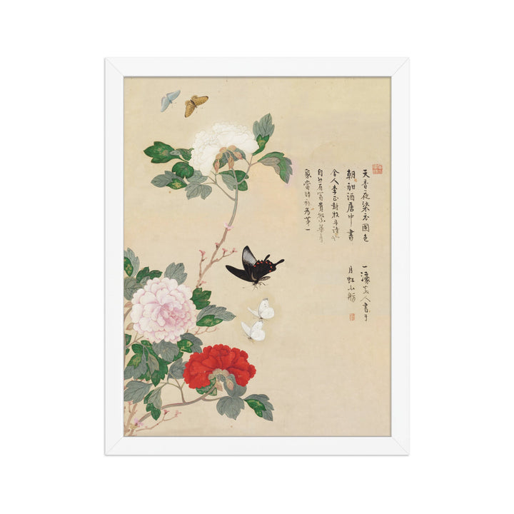 Poster - Blumen und Schmetterlinge Weiß / 30×40 cm artlia