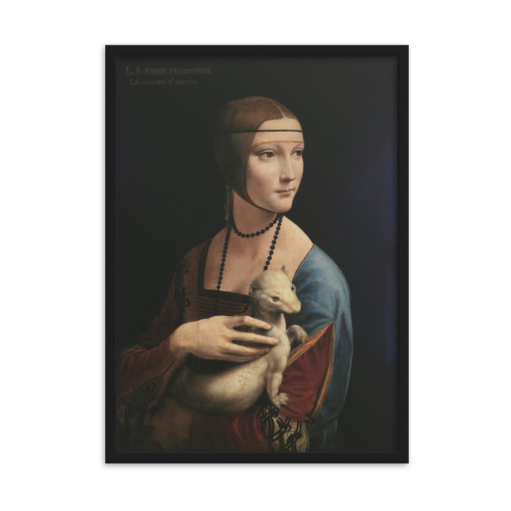 Poster - Leonardo da Vinci, Dame mit dem Hermelin Schwarz / 50×70 cm artlia