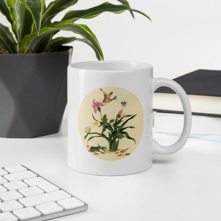Tasse - Blumen, Schmetteringe und Frosch artlia