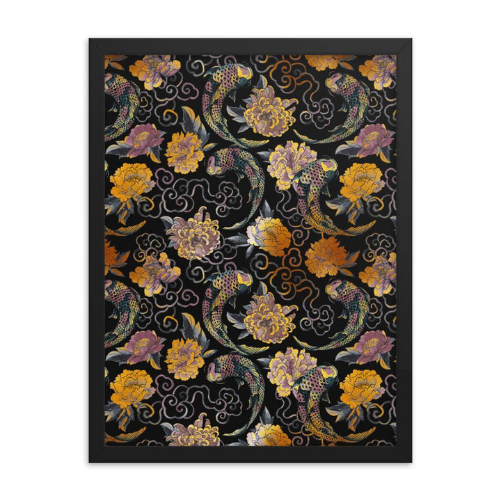 Blumen und Kois - Poster im Rahmen artlia
