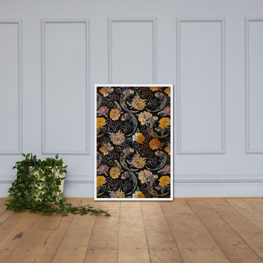 Blumen und Kois - Poster im Rahmen artlia