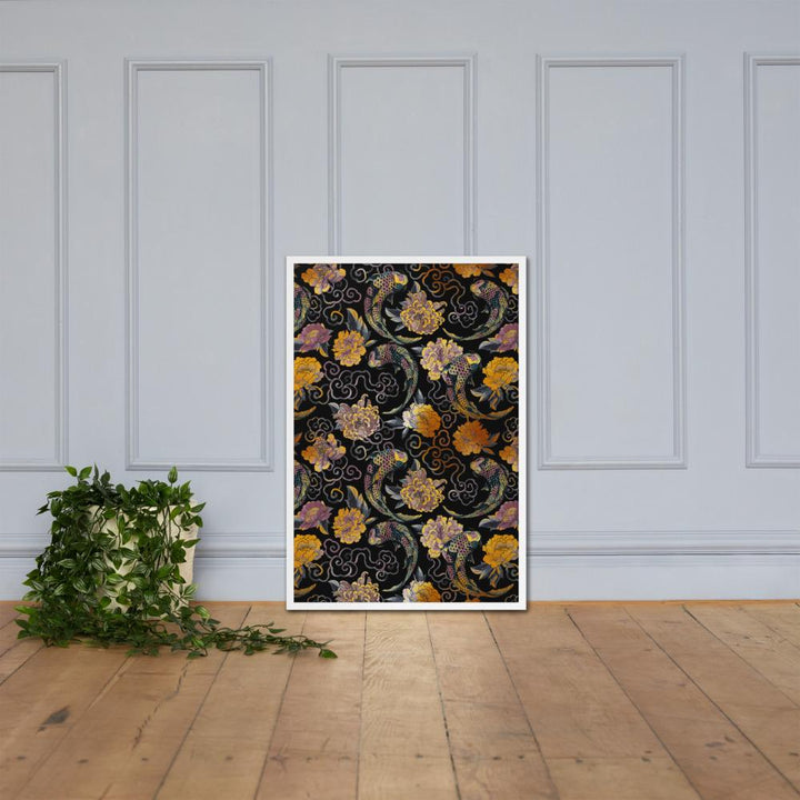 Blumen und Kois - Poster im Rahmen artlia