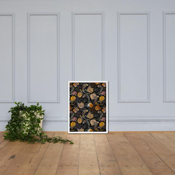 Blumen und Kois - Poster im Rahmen artlia