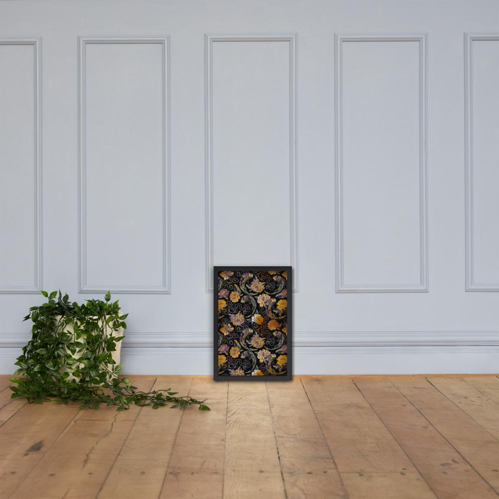 Blumen und Kois - Poster im Rahmen artlia