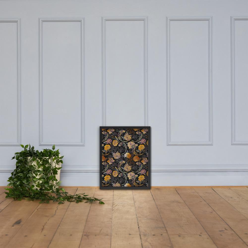 Blumen und Kois - Poster im Rahmen artlia