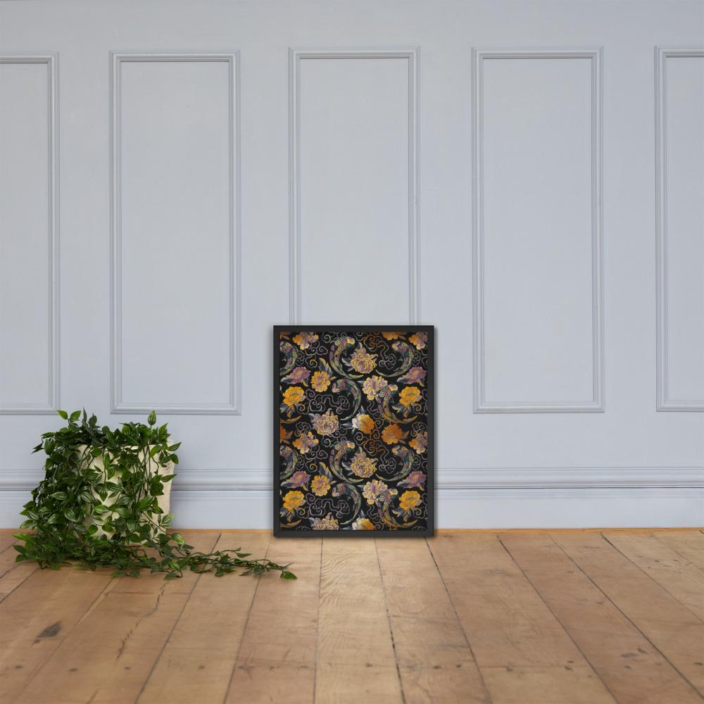 Blumen und Kois - Poster im Rahmen artlia