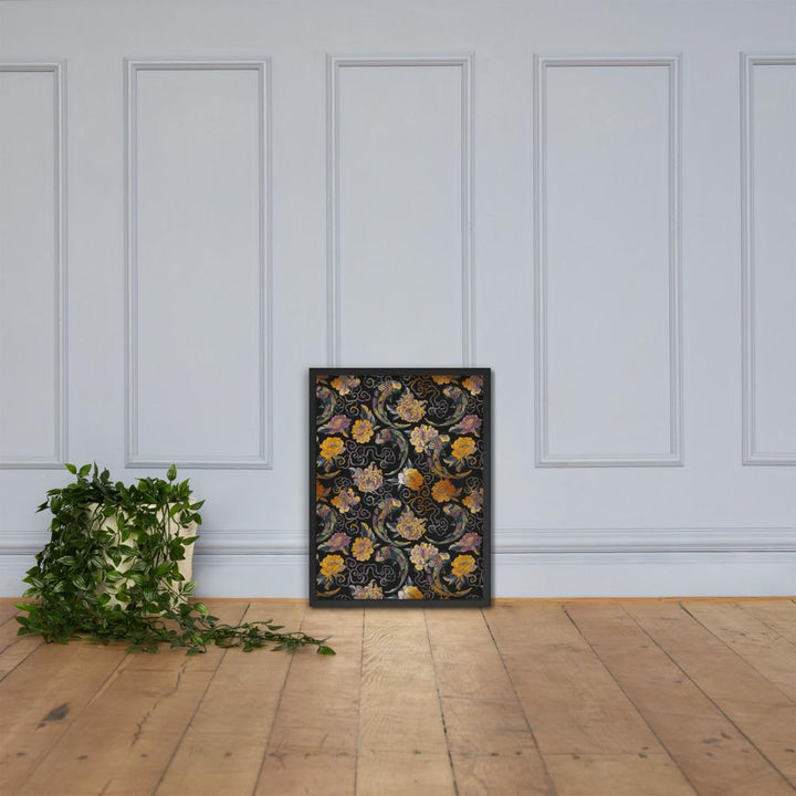 Blumen und Kois - Poster im Rahmen artlia