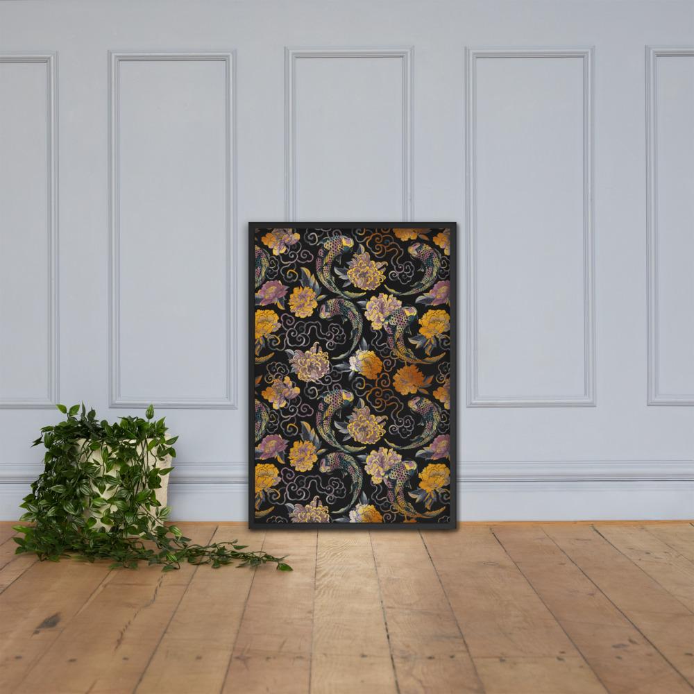 Blumen und Kois - Poster im Rahmen artlia