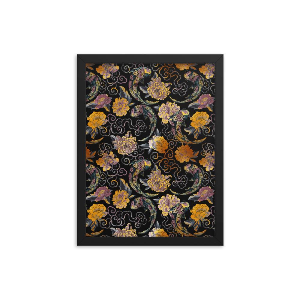 Blumen und Kois - Poster im Rahmen schwarz / 30x41 cm artlia