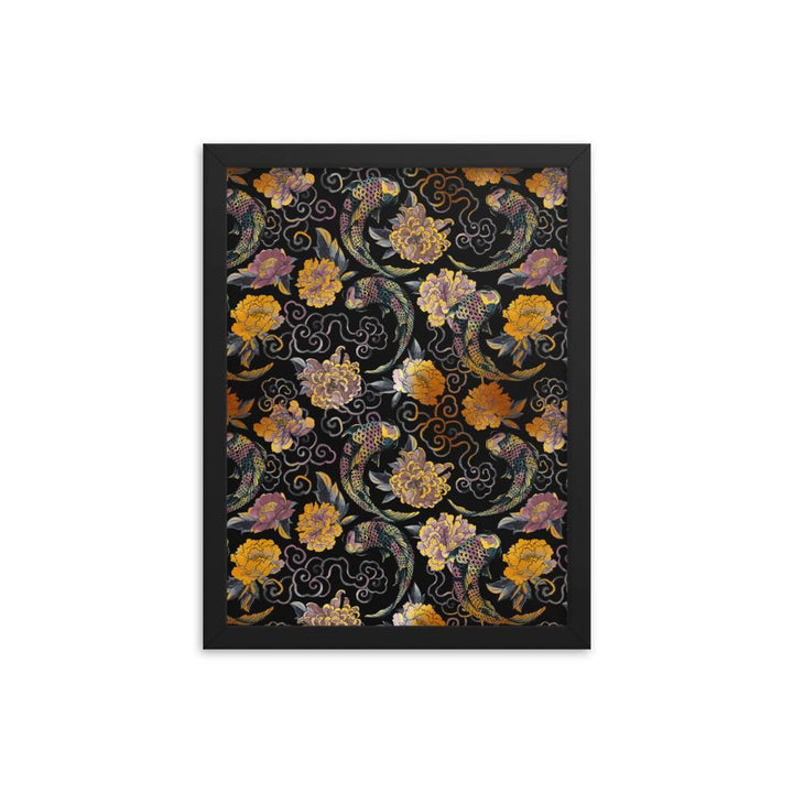 Blumen und Kois - Poster im Rahmen schwarz / 30x41 cm artlia