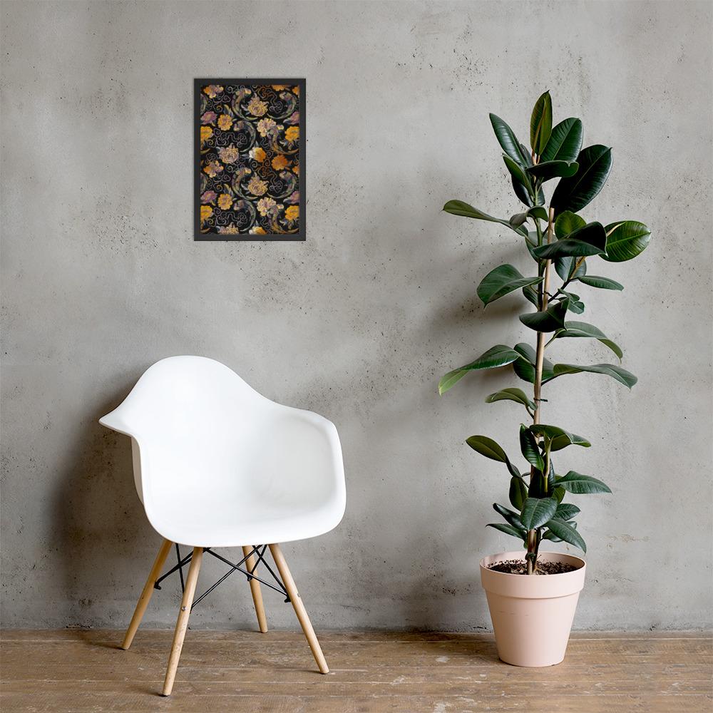 Blumen und Kois - Poster im Rahmen schwarz / 30x45 cm artlia