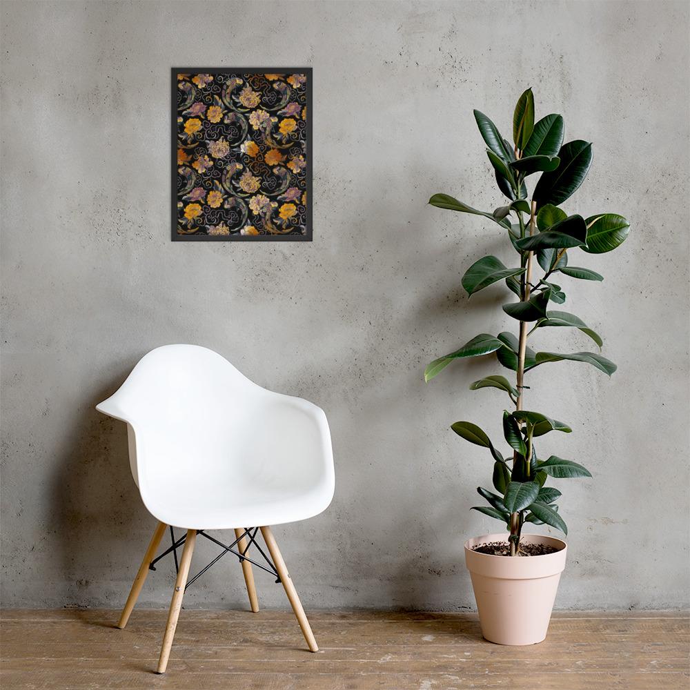 Blumen und Kois - Poster im Rahmen schwarz / 41x51 cm artlia