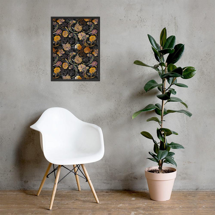 Blumen und Kois - Poster im Rahmen schwarz / 46x61 cm artlia