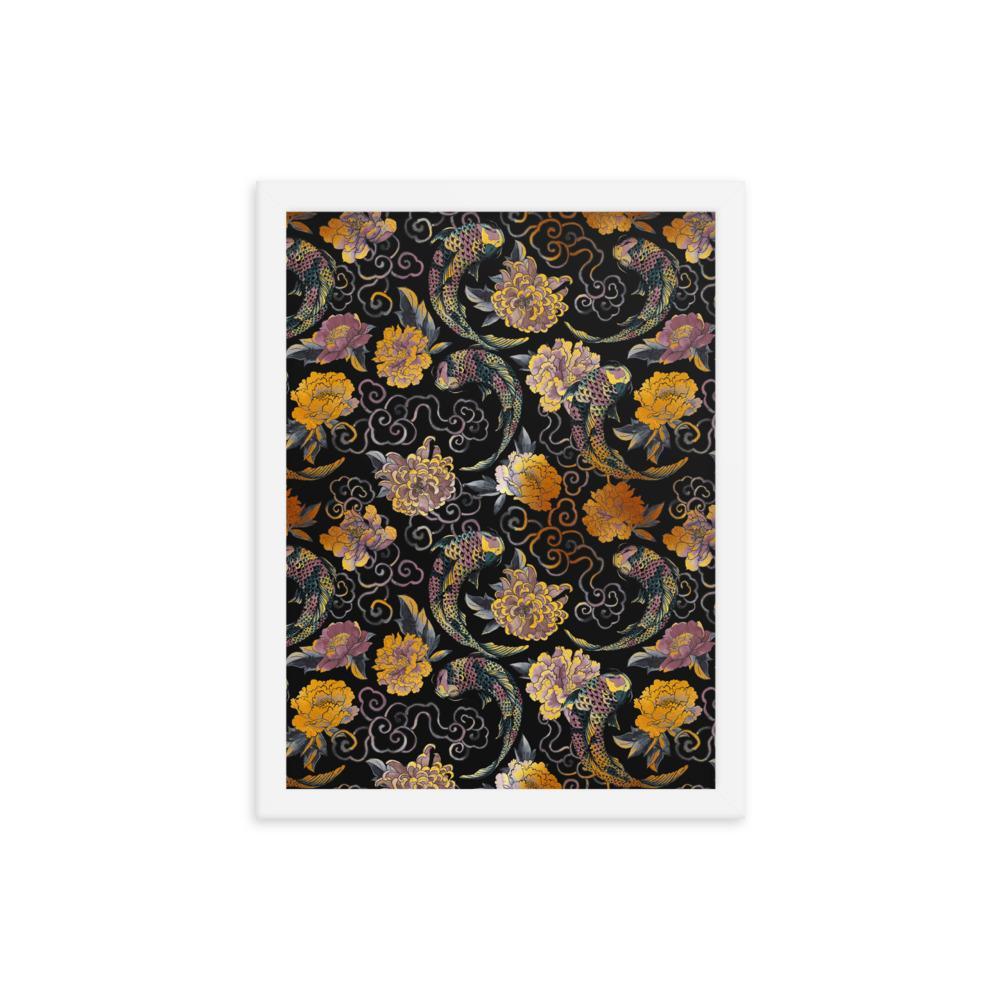 Blumen und Kois - Poster im Rahmen weiß / 30x41 cm artlia