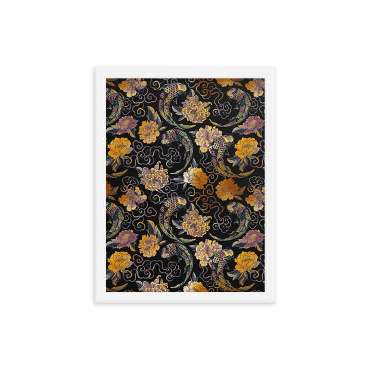 Blumen und Kois - Poster im Rahmen weiß / 30x41 cm artlia