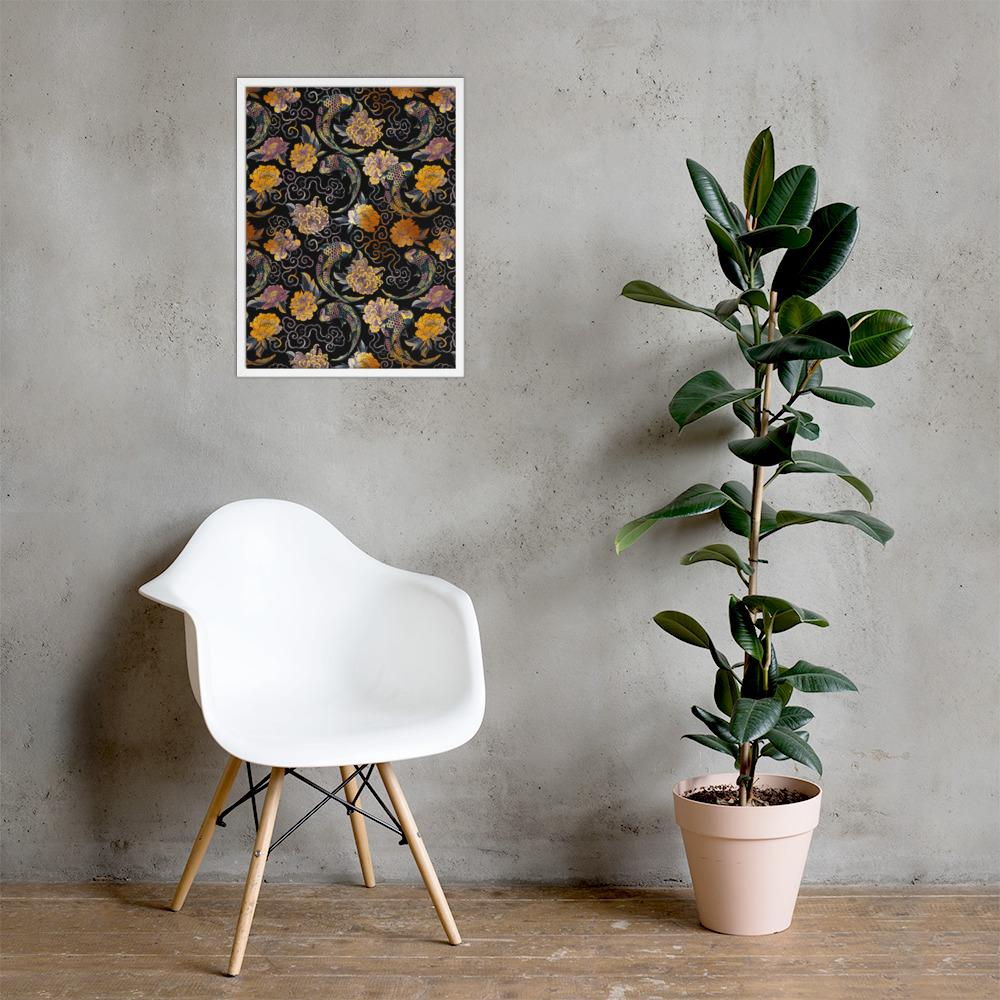 Blumen und Kois - Poster im Rahmen weiß / 46x61 cm artlia