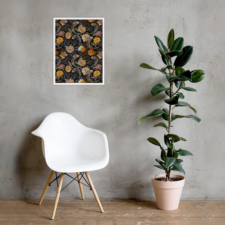 Blumen und Kois - Poster im Rahmen weiß / 46x61 cm artlia