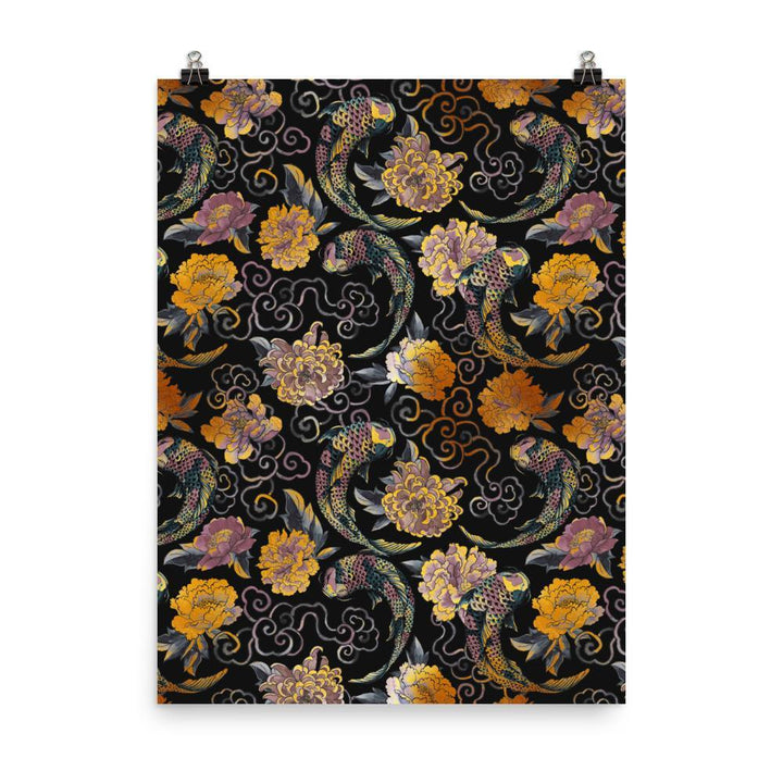 Blumen und Kois - Poster 20x25 cm artlia