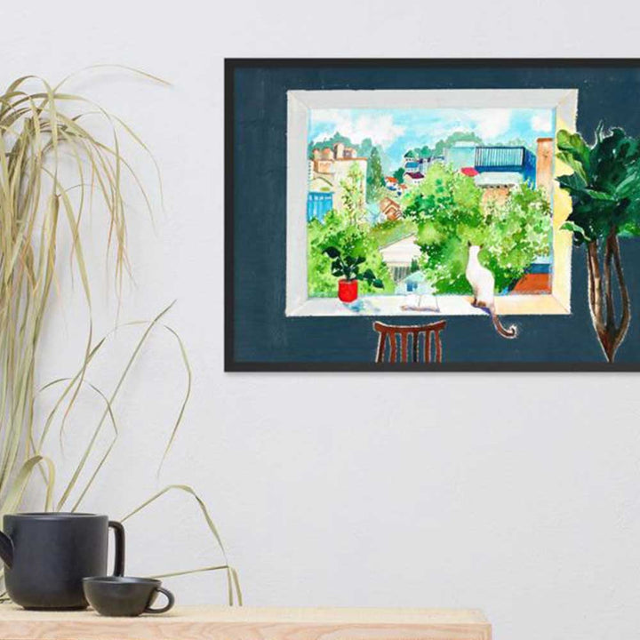 Die Katze, die Liebesgeschichten liest - Poster im Rahmen artlia