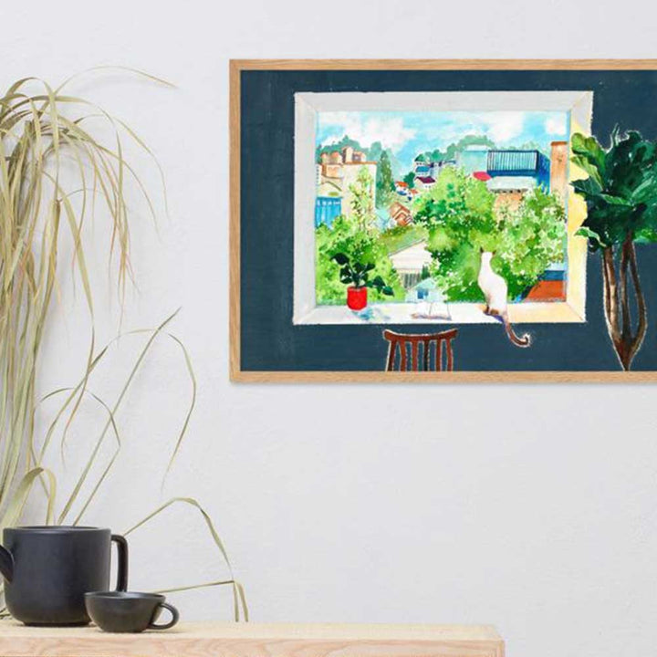 Die Katze, die Liebesgeschichten liest - Poster im Rahmen artlia