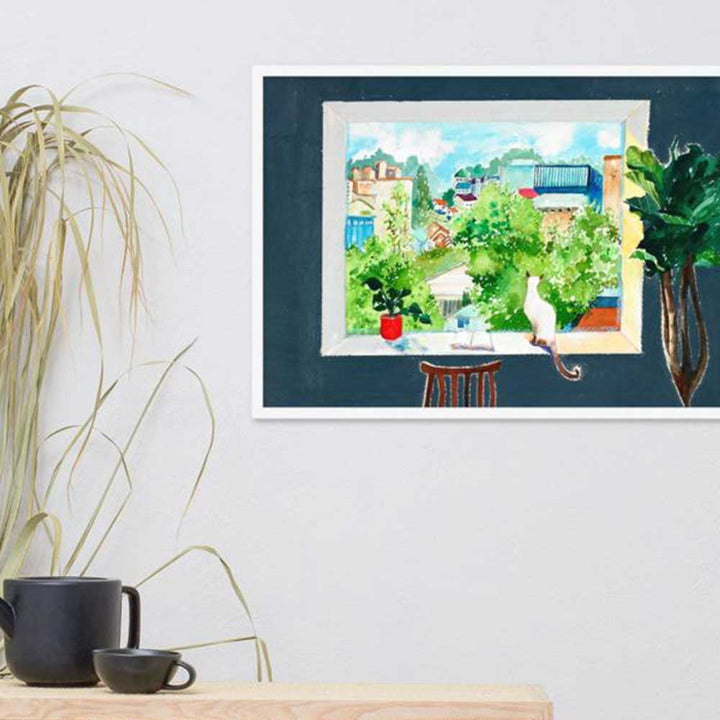 Die Katze, die Liebesgeschichten liest - Poster im Rahmen artlia