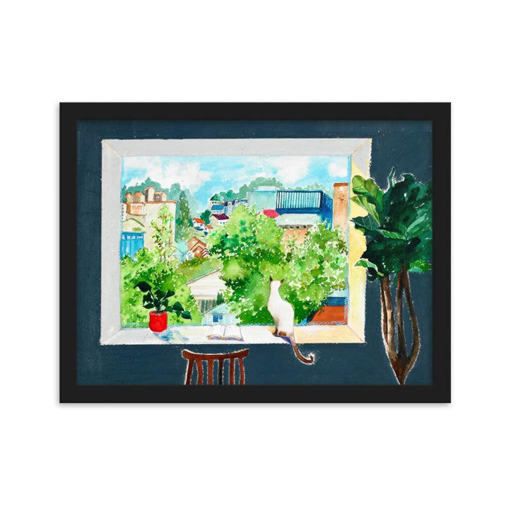 Die Katze, die Liebesgeschichten liest - Poster im Rahmen Schwarz / 30×40 cm artlia