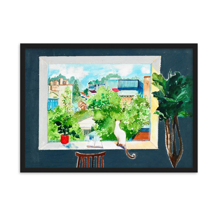 Die Katze, die Liebesgeschichten liest - Poster im Rahmen Schwarz / 50×70 cm artlia