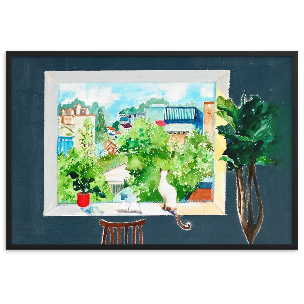 Die Katze, die Liebesgeschichten liest - Poster im Rahmen Schwarz / 61×91 cm artlia