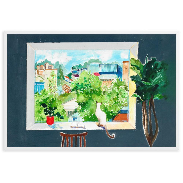 Die Katze, die Liebesgeschichten liest - Poster im Rahmen Weiß / 61×91 cm artlia