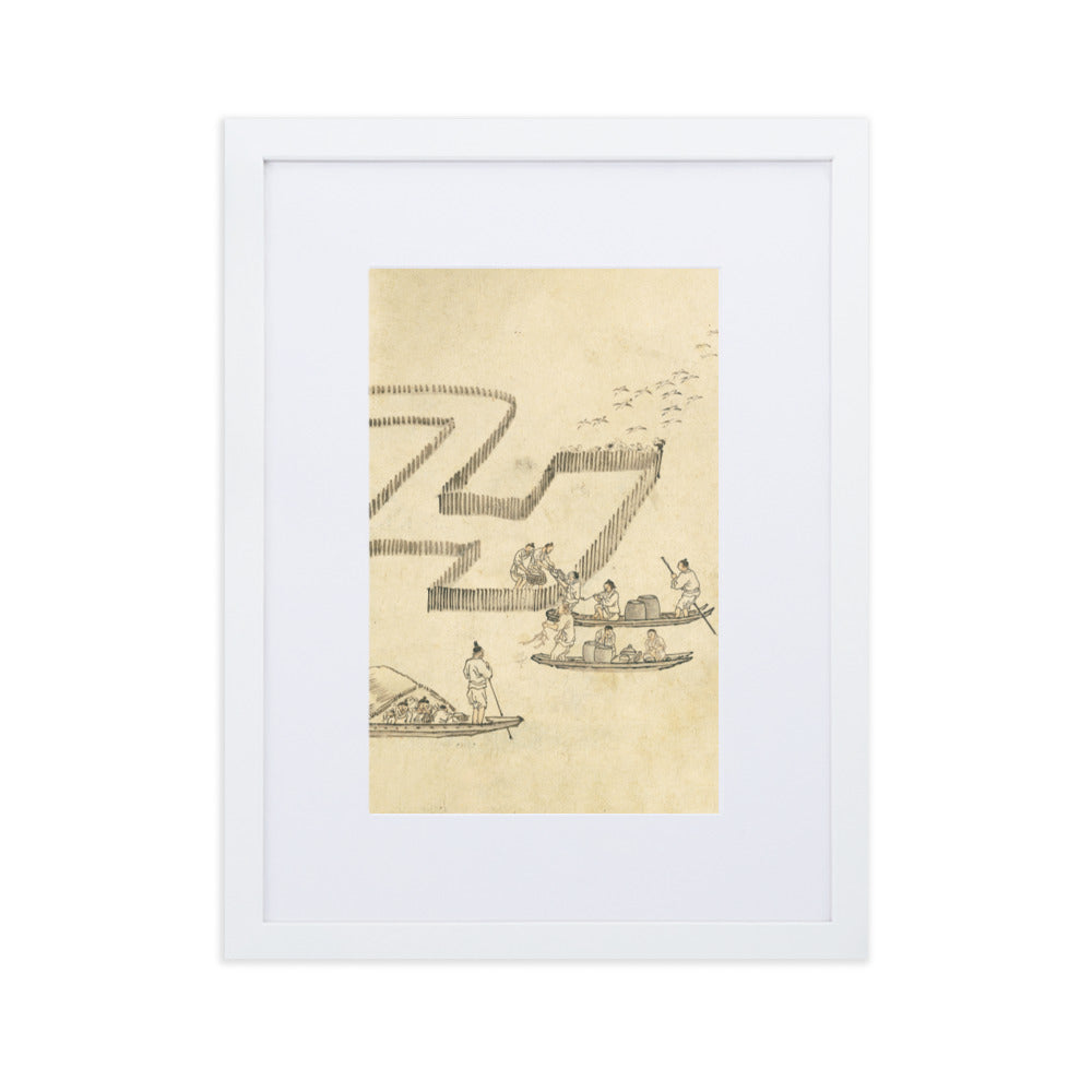 Fischfang, Kim Hong-do - Poster im Rahmen mit Passepartout Weiß / 30×40 cm artlia