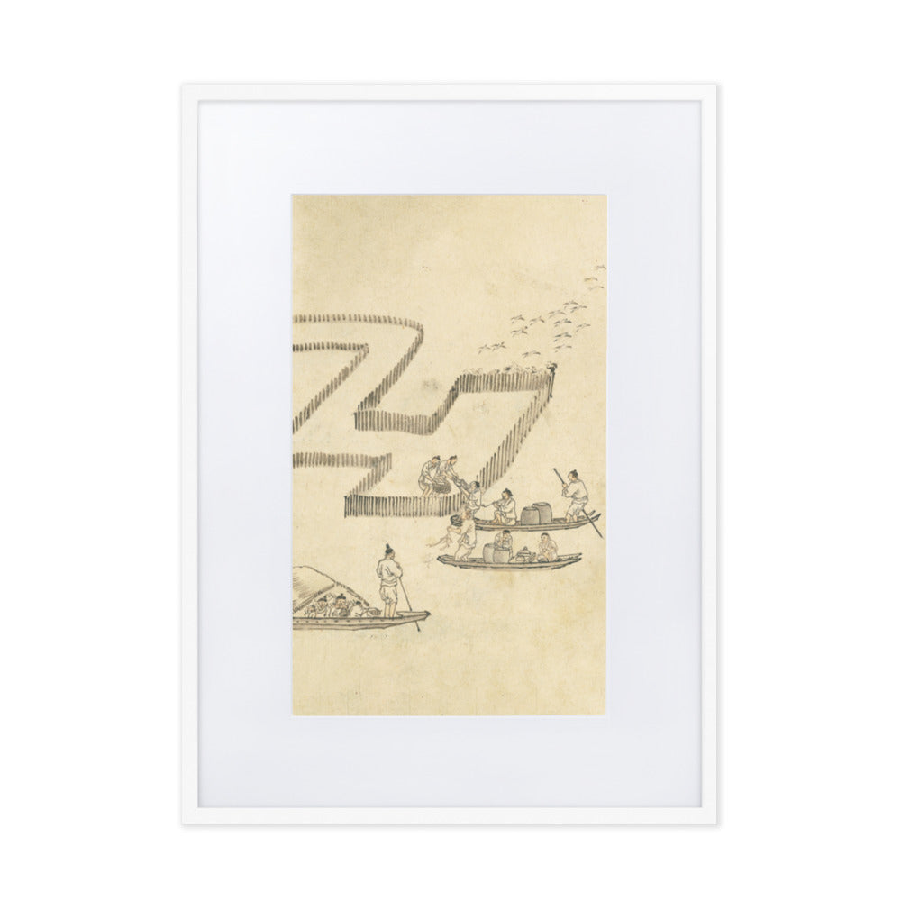 Fischfang, Kim Hong-do - Poster im Rahmen mit Passepartout Weiß / 50×70 cm artlia
