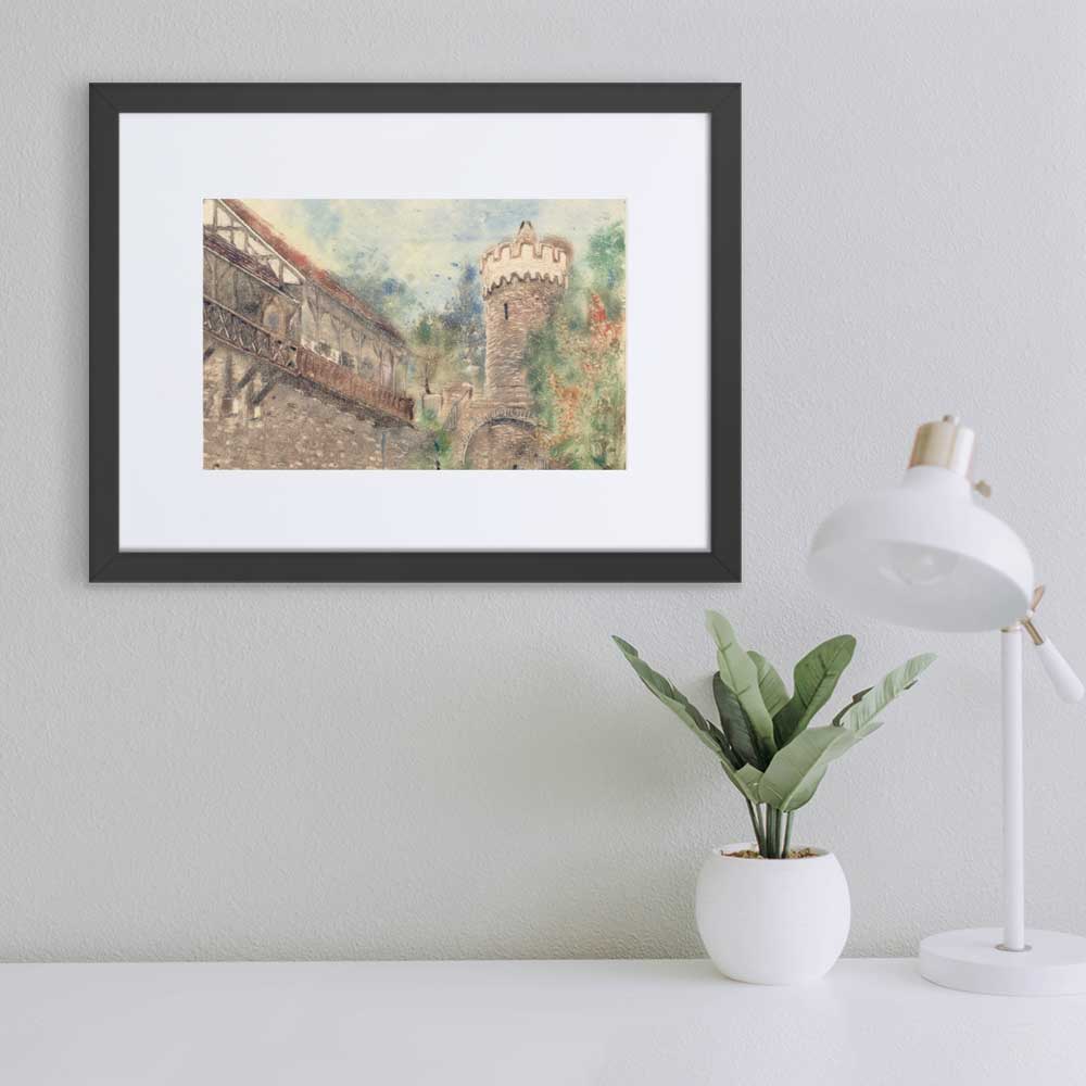 Jena Pulverturm - Poster im Rahmen mit Passepartout artlia