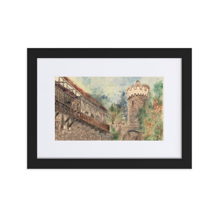 Jena Pulverturm - Poster im Rahmen mit Passepartout schwarz / 21×30 cm artlia
