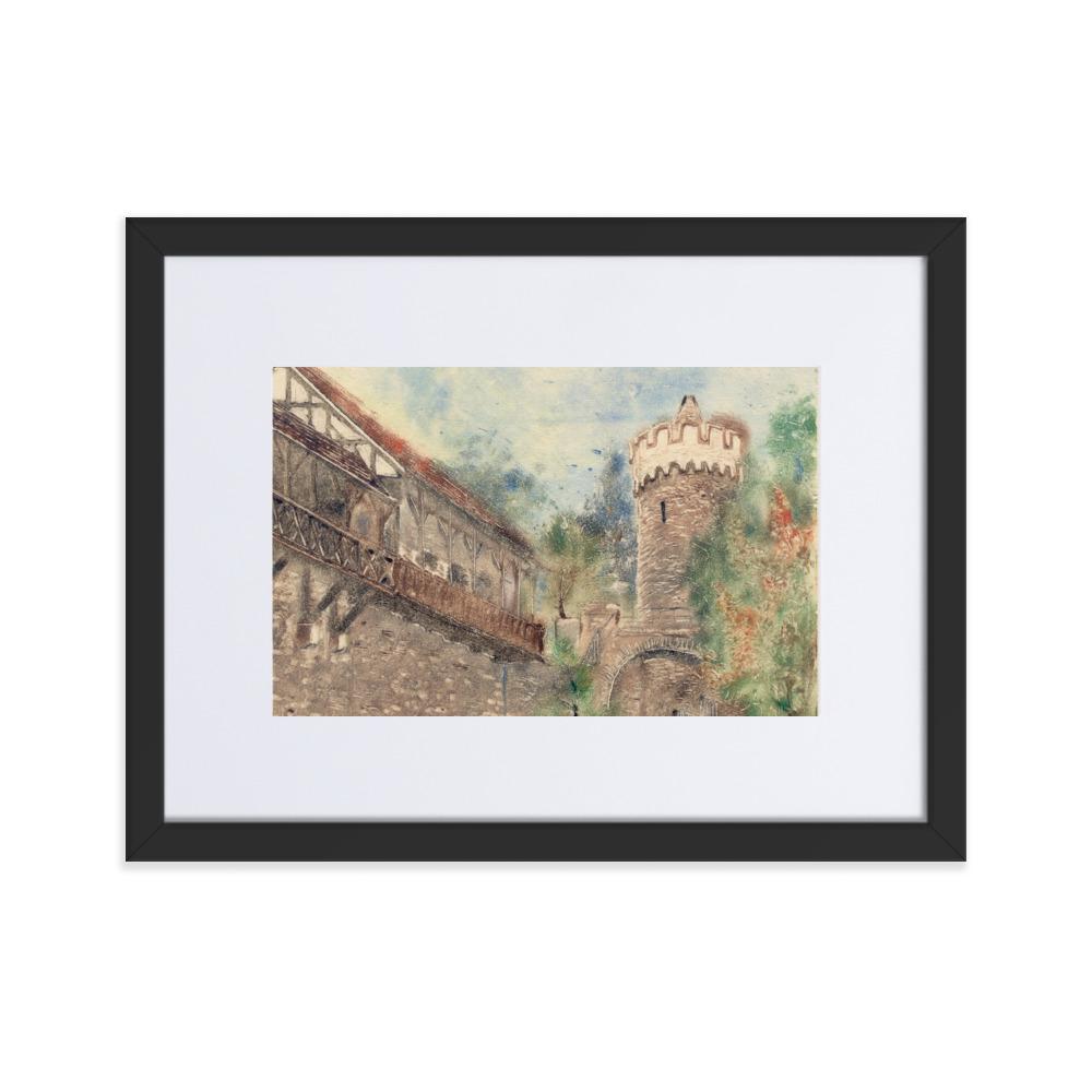 Jena Pulverturm - Poster im Rahmen mit Passepartout schwarz / 30×40 cm artlia