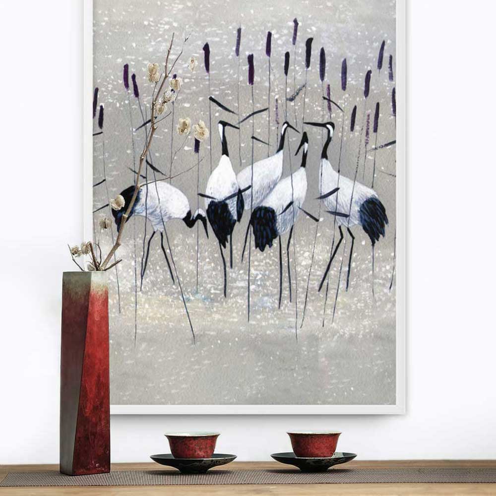 Kranichfamilie - Poster artlia