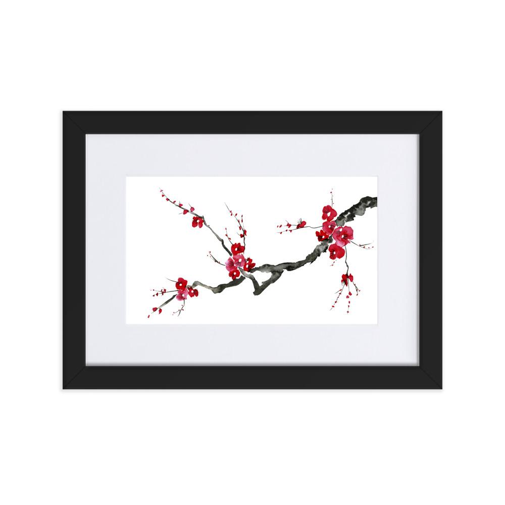 Pflaumenblüten - Poster im Rahmen mit Passepartout schwarz / 21×30 cm artlia