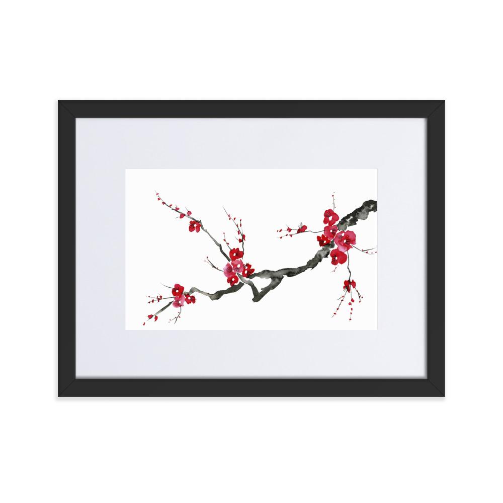 Pflaumenblüten - Poster im Rahmen mit Passepartout schwarz / 30×40 cm artlia