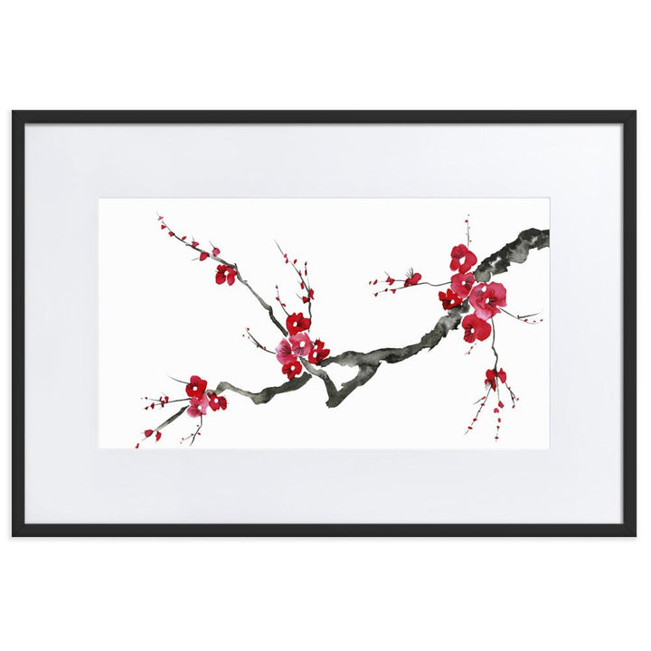 Pflaumenblüten - Poster im Rahmen mit Passepartout schwarz / 61×91 cm artlia