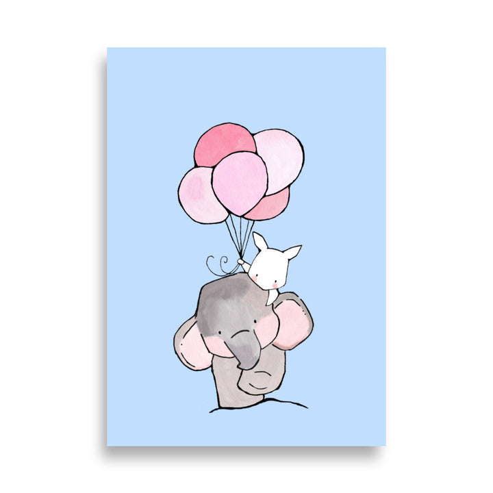 Poster - Elefant und Hase mit Luftballon 21×30 cm artlia