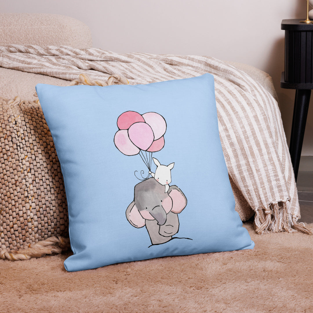 Almohada premium - elefante y conejo con globo