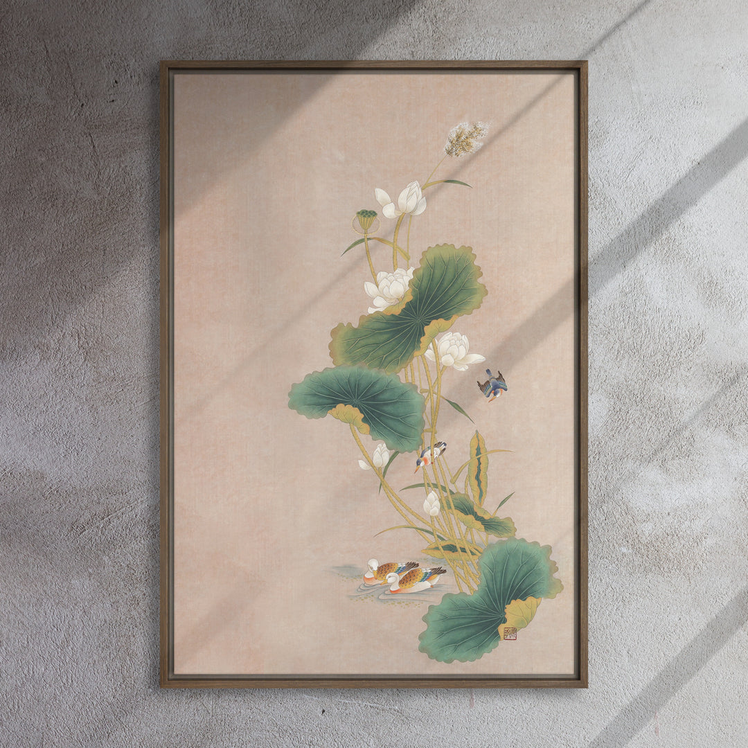 Toile - Seungmin Yoon, Fleurs de lotus avec oiseaux