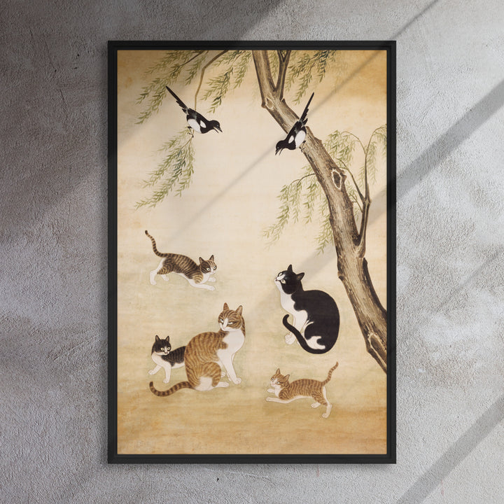 framed-canvas-_in_-black-24x36-ji-un-jo-katzen-unter-der-weide-cats-under-the-willow