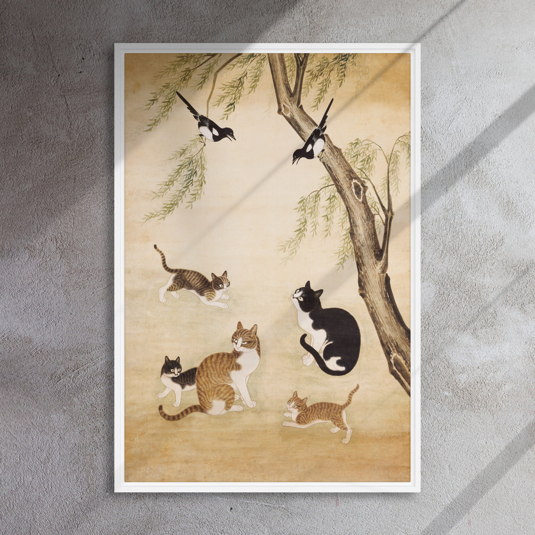 framed-canvas-_in_-white-24x36-ji-un-jo-katzen-unter-der-weide-cats-under-the-willow