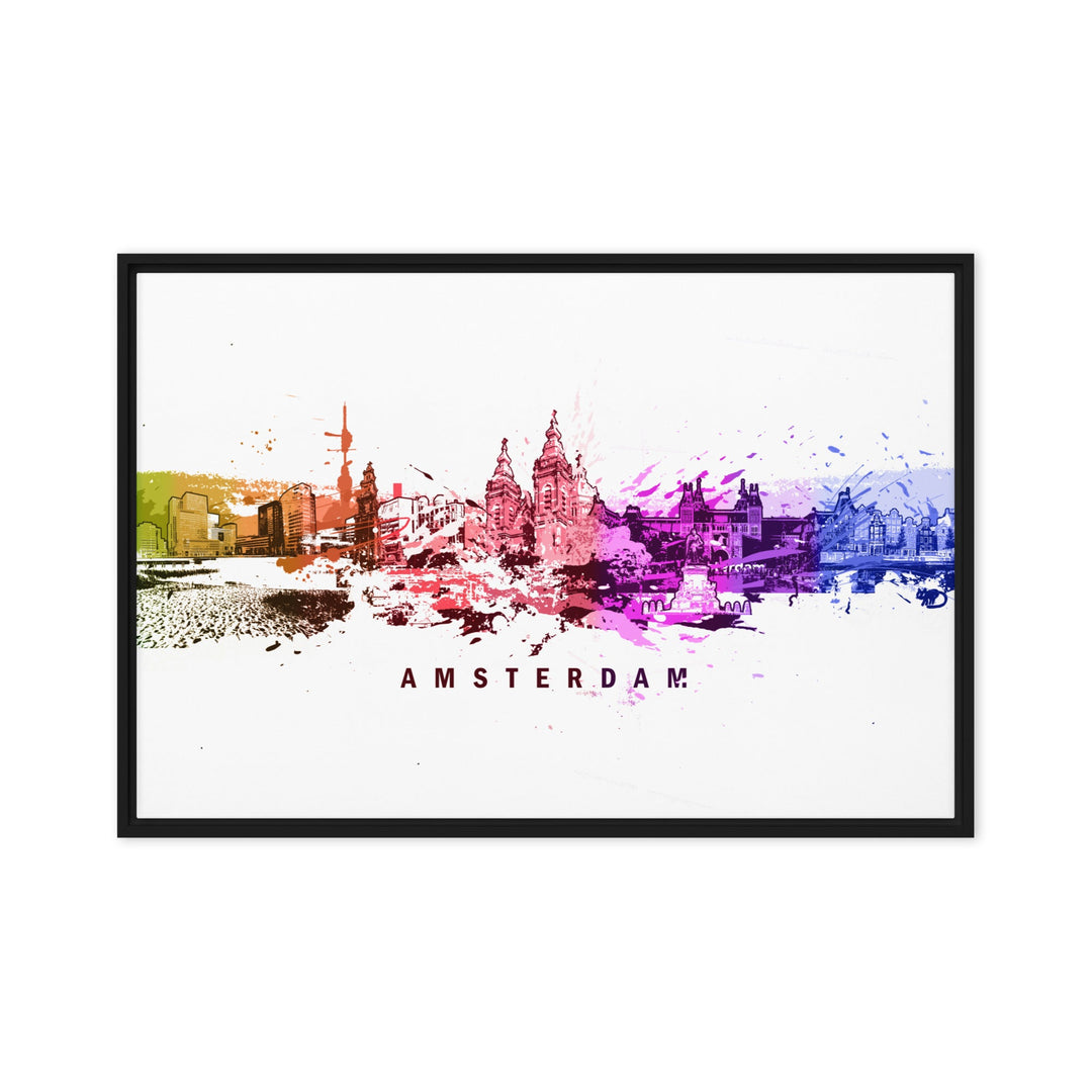 Gerahmte Leinwand - Skyline Amsterdam Marko Kurth Schwarz / 61x91 cm (24″×36″) artlia